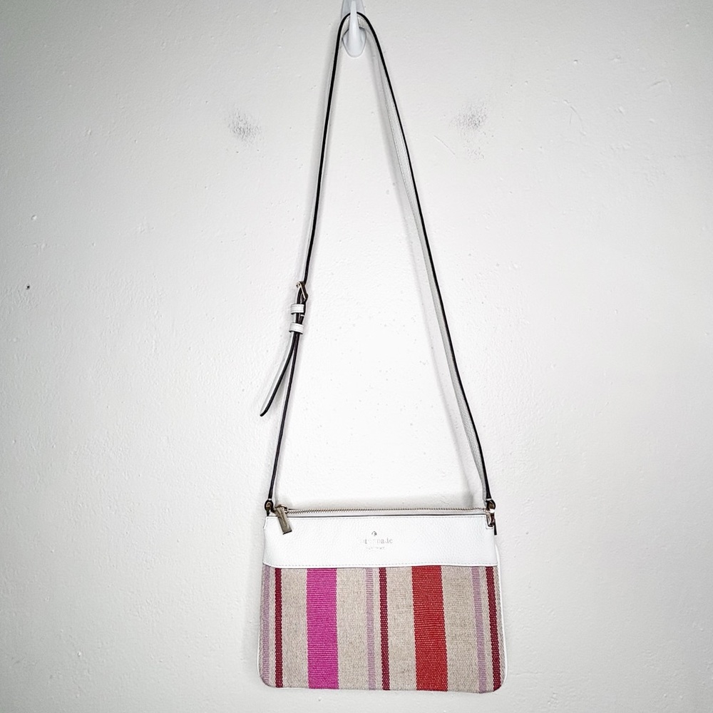 Kate Spade New York Leila Triple Gusset Crossbody Purse Striped Pink White EUC